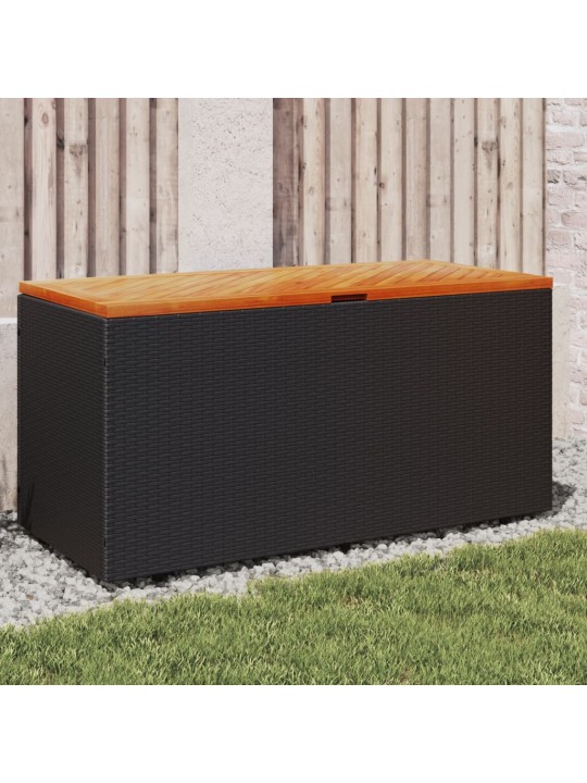 Zahradní úložný box černý 110x50x54 cm polyratan akáciové dřevo