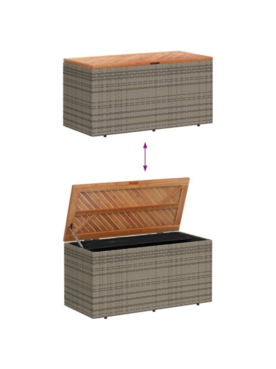 Zahradní úložný box šedý 110x50x54 cm polyratan akáciové dřevo