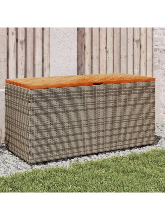 Zahradní úložný box šedý 110x50x54 cm polyratan akáciové dřevo
