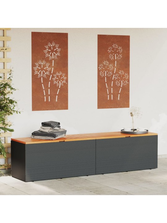 Zahradní úložný box černý 220x50x54 cm polyratan akáciové dřevo