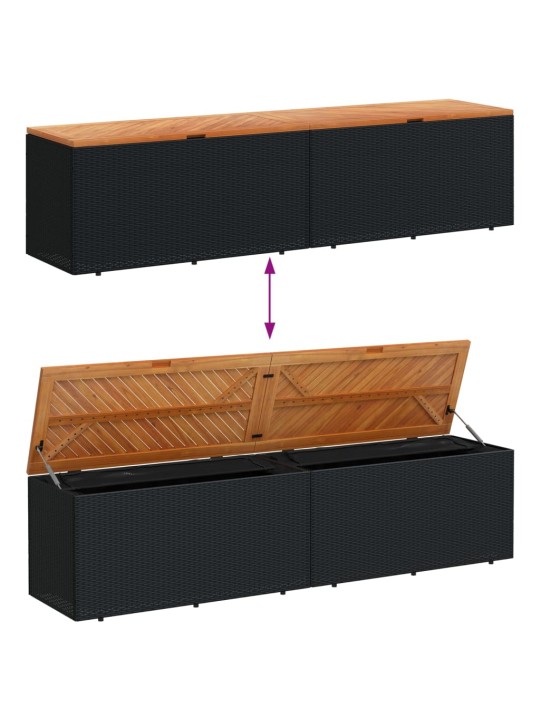 Zahradní úložný box černý 220x50x54 cm polyratan akáciové dřevo