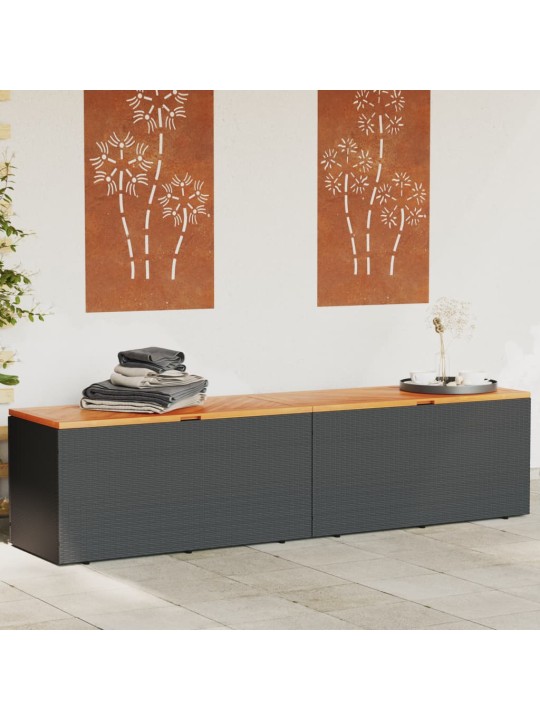 Zahradní úložný box černý 220x50x54 cm polyratan akáciové dřevo