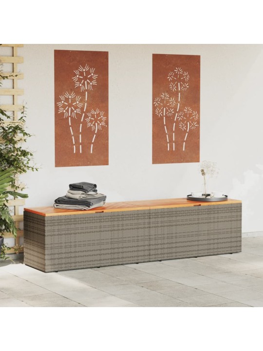 Zahradní úložný box šedý 220x50x54 cm polyratan akáciové dřevo