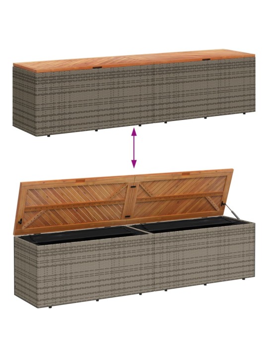 Zahradní úložný box šedý 220x50x54 cm polyratan akáciové dřevo