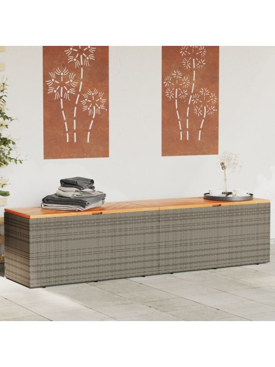 Zahradní úložný box šedý 220x50x54 cm polyratan akáciové dřevo