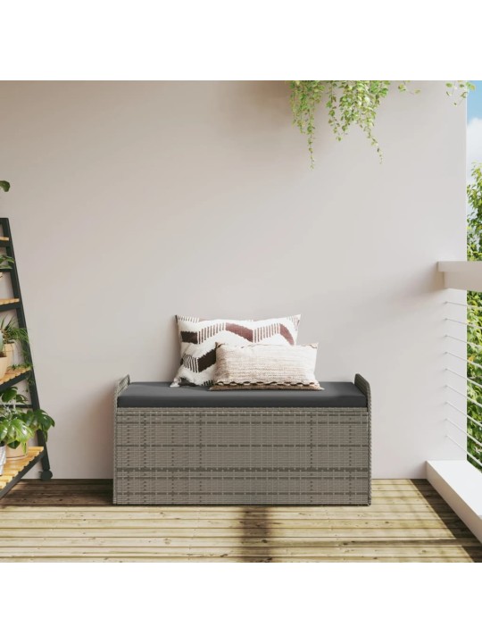 Úložná lavice s poduškou šedá 115 x 51 x 52 cm polyratan