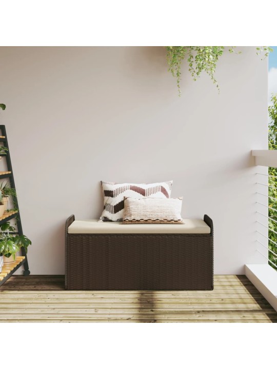 Úložná lavice s poduškou hnědá 115 x 51 x 52 cm polyratan