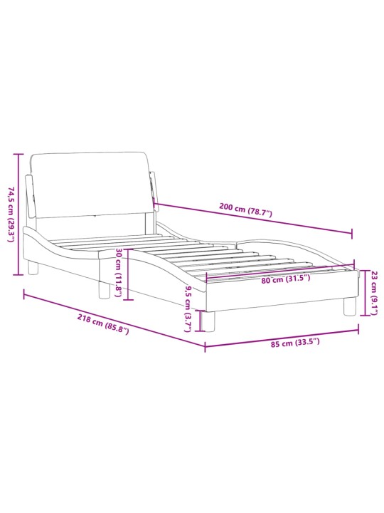 Rám postele s čelem šedý 80 x 200 cm umělá kůže