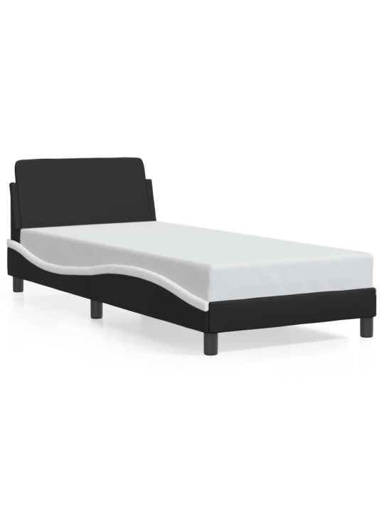 Rám postele s čelem černý a bílý 90 x 190 cm umělá kůže