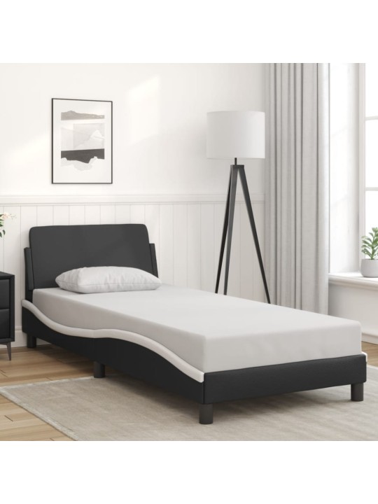 Rám postele s čelem černý a bílý 90 x 190 cm umělá kůže