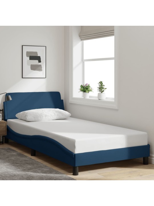 Rám postele s čelem bez matrace modrý 100x200 cm textil