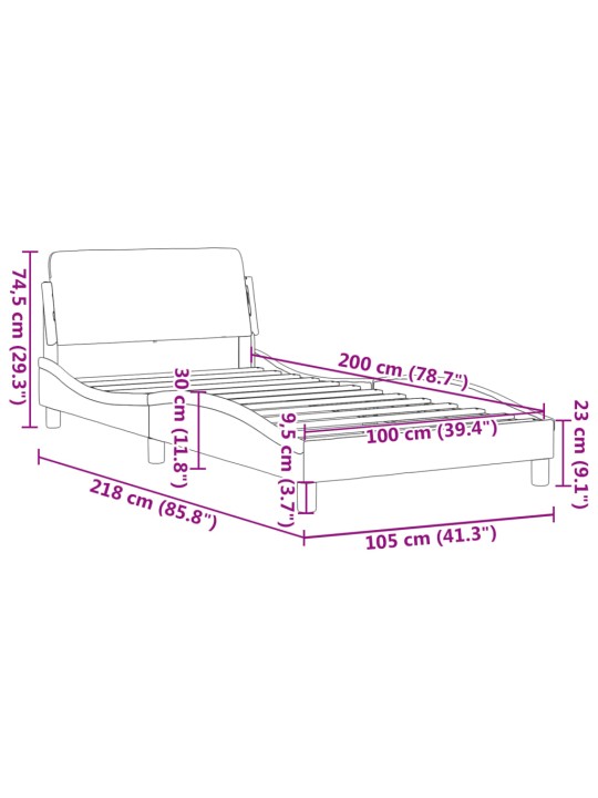 Rám postele s čelem šedý 100x200 cm umělá kůže