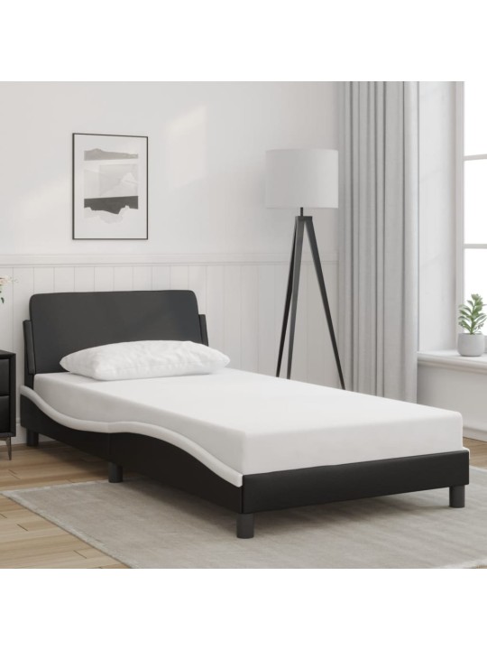 Rám postele s čelem černý a bílý 100 x 200 cm umělá kůže