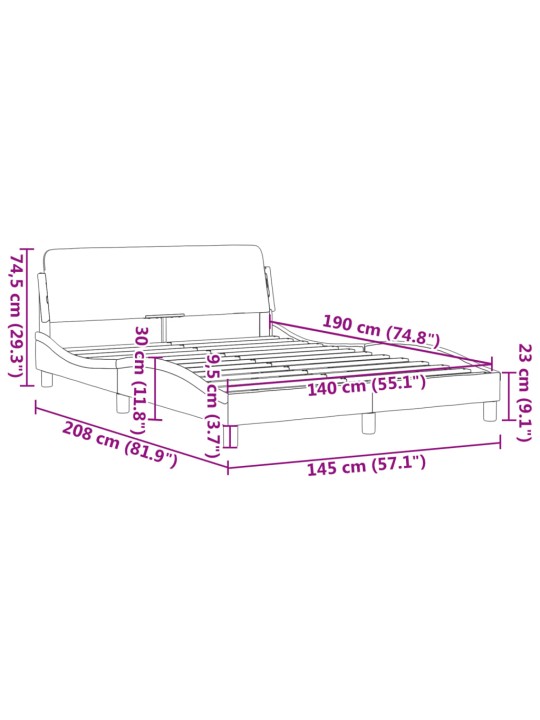 Rám postele s čelem bez matrace modrý 140 x 190 cm textil