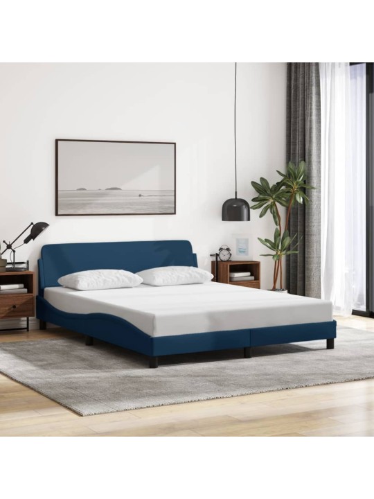 Rám postele s čelem bez matrace modrý 160 x 200 cm textil