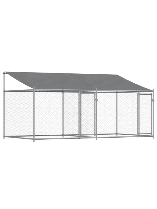 Klec pro psy se střechou a dvířky šedá 4x2x2 m pozinkovaná ocel