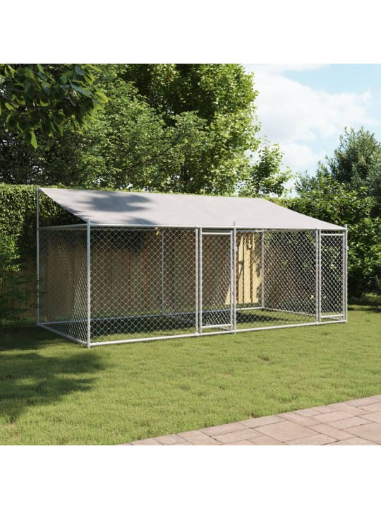 Klec pro psy se střechou a dvířky šedá 4x2x2 m pozinkovaná ocel