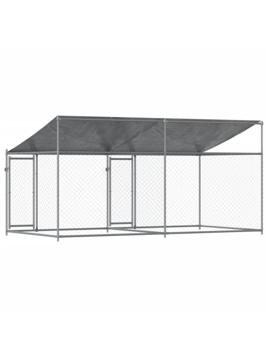 Klec pro psy se střechou a dvířky šedá 4x2x2 m pozinkovaná ocel