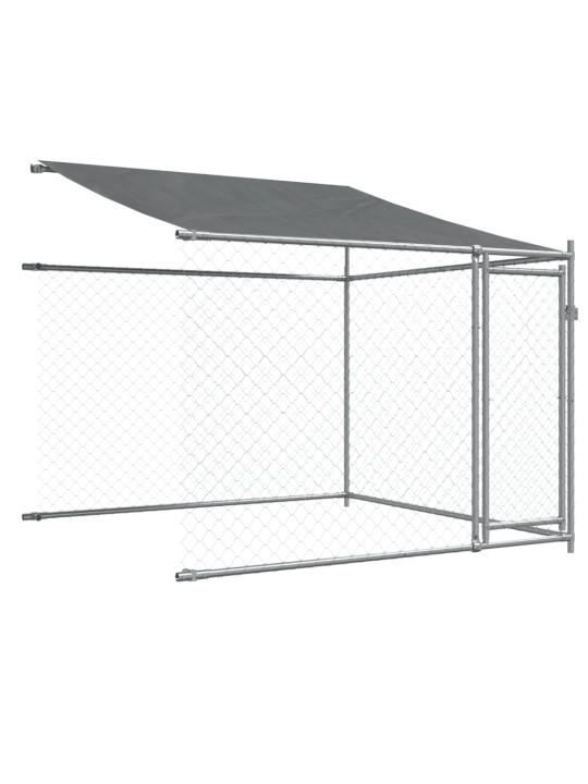 Klec pro psy se střechou a dvířky šedá 4x2x2 m pozinkovaná ocel