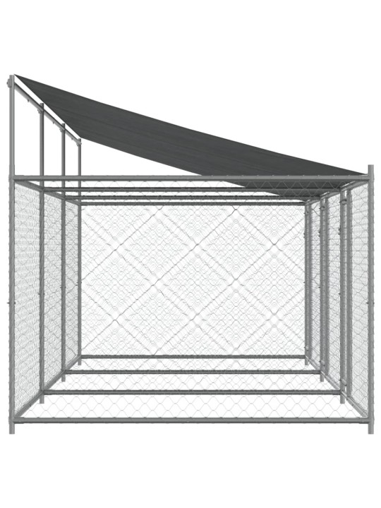 Klec pro psy se střechou a dvířky šedá 6x2x2 m pozinkovaná ocel