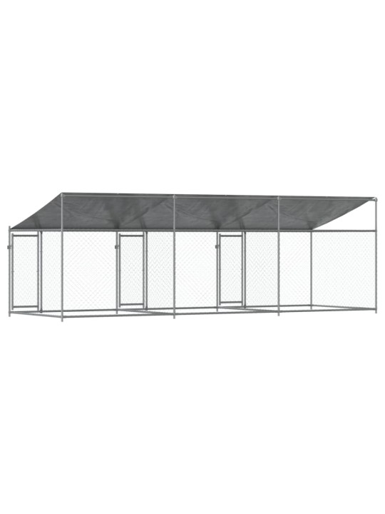 Klec pro psy se střechou a dvířky šedá 6x2x2 m pozinkovaná ocel