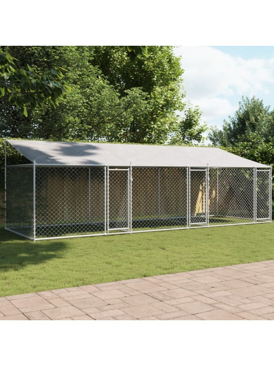 Klec pro psy se střechou a dvířky šedá 6x2x2 m pozinkovaná ocel