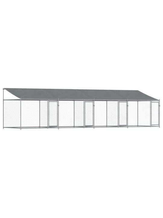 Klec pro psy se střechou a dvířky šedá 8x2x2 m pozinkovaná ocel