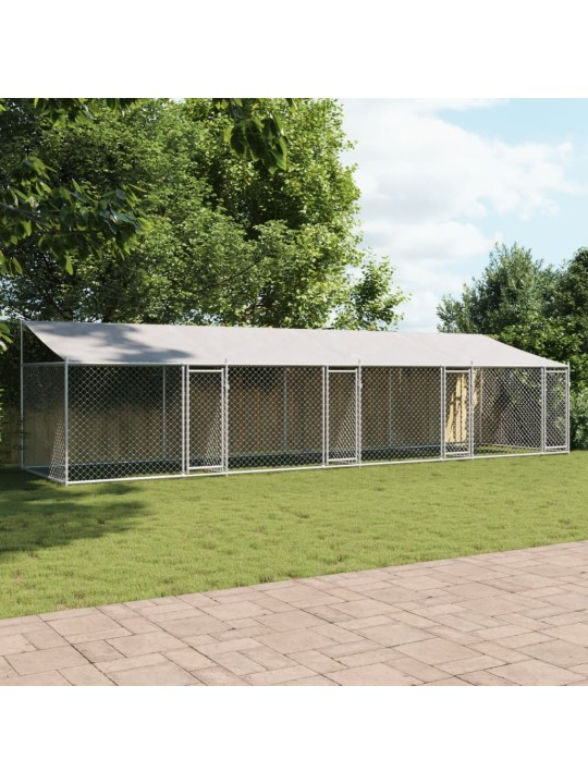 Klec pro psy se střechou a dvířky šedá 8x2x2 m pozinkovaná ocel