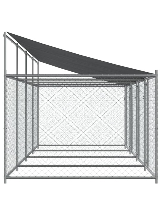 Klec pro psy se střechou a dvířky šedá 8x2x2 m pozinkovaná ocel