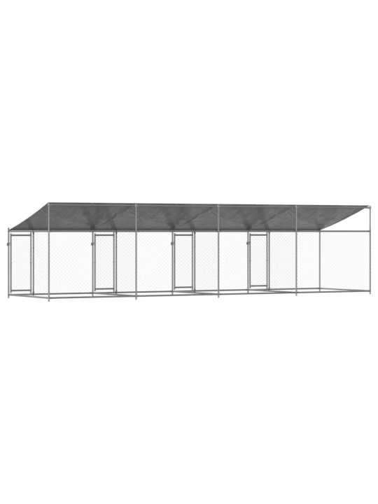 Klec pro psy se střechou a dvířky šedá 8x2x2 m pozinkovaná ocel