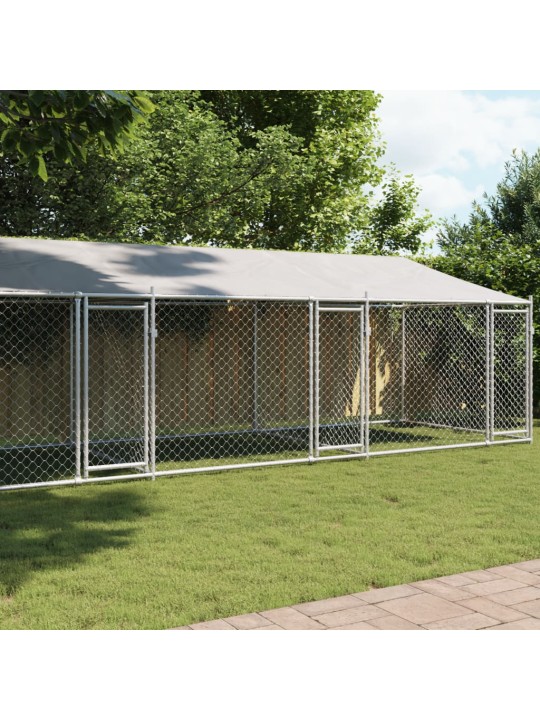 Klec pro psy se střechou a dvířky šedá 8x2x2 m pozinkovaná ocel