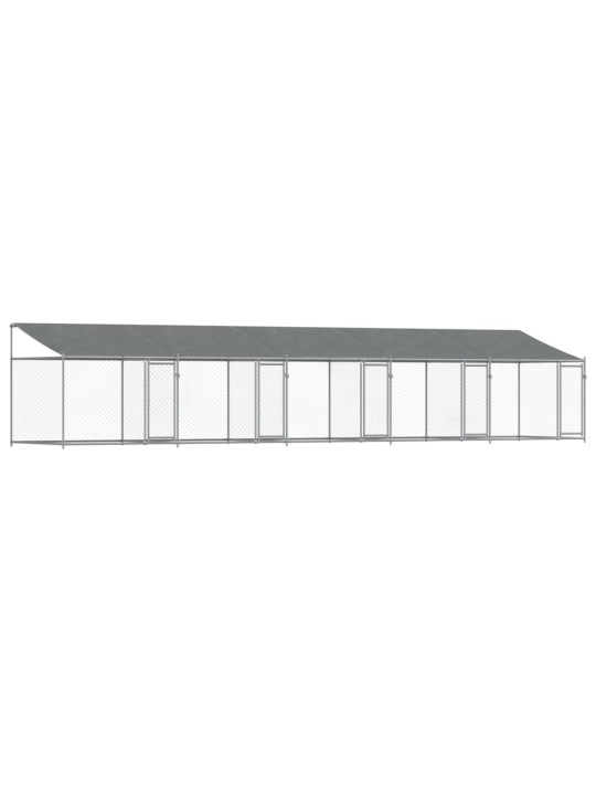 Klec pro psy se střechou a dvířky šedá 10x2x2m pozinkovaná ocel