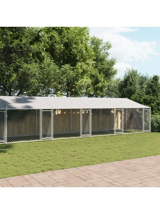 Klec pro psy se střechou a dvířky šedá 10x2x2m pozinkovaná ocel