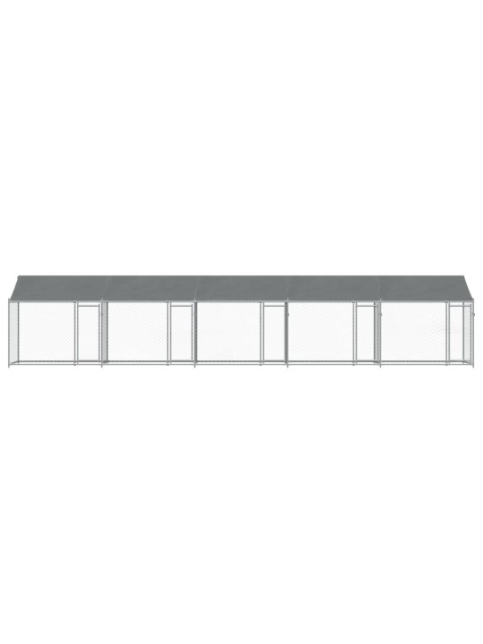 Klec pro psy se střechou a dvířky šedá 10x2x2m pozinkovaná ocel