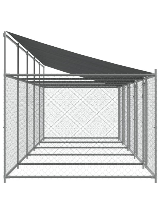 Klec pro psy se střechou a dvířky šedá 10x2x2m pozinkovaná ocel