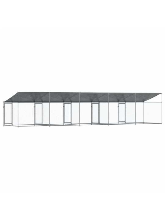 Klec pro psy se střechou a dvířky šedá 10x2x2m pozinkovaná ocel