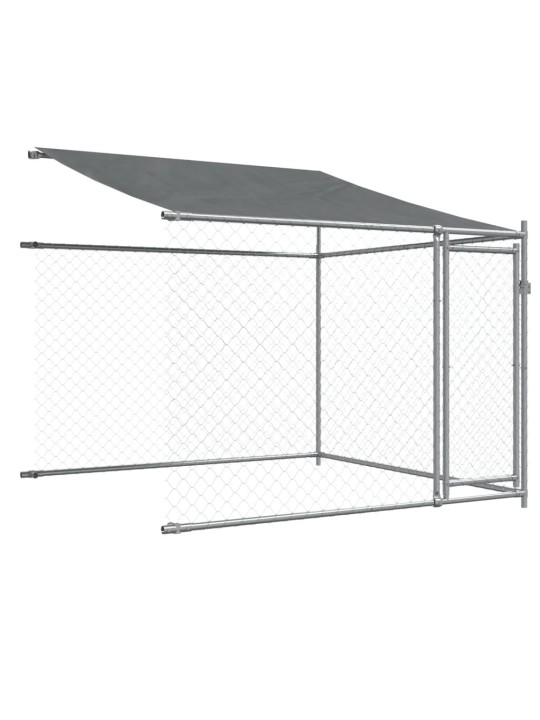 Klec pro psy se střechou a dvířky šedá 10x2x2m pozinkovaná ocel