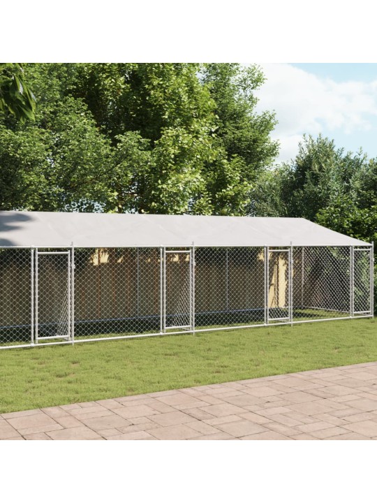 Klec pro psy se střechou a dvířky šedá 10x2x2m pozinkovaná ocel