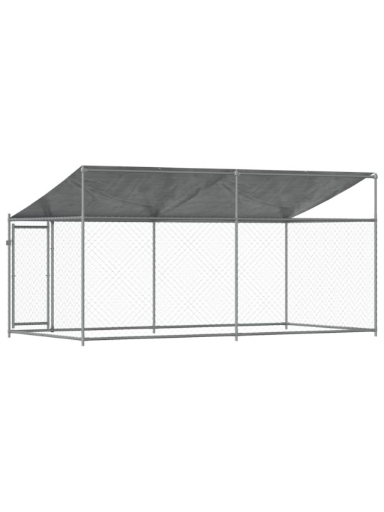 Klec pro psy se střechou a dvířky šedá 4x2x2 m pozinkovaná ocel
