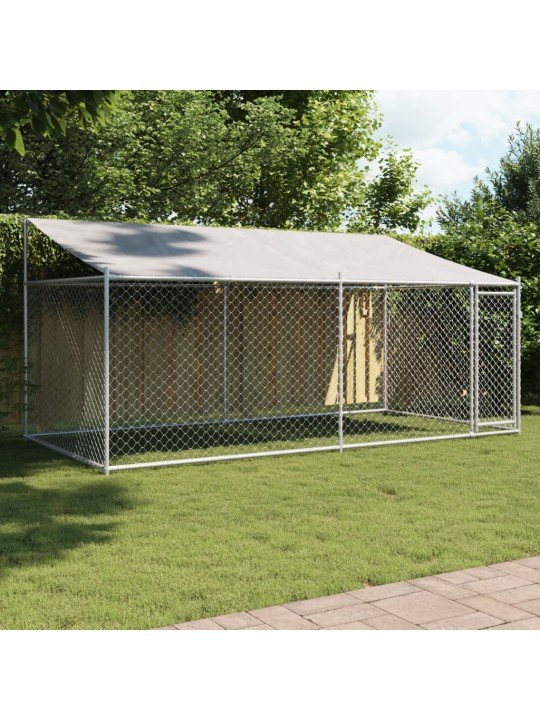 Klec pro psy se střechou a dvířky šedá 4x2x2 m pozinkovaná ocel