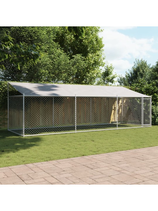 Klec pro psy se střechou a dvířky šedá 6x2x2 m pozinkovaná ocel