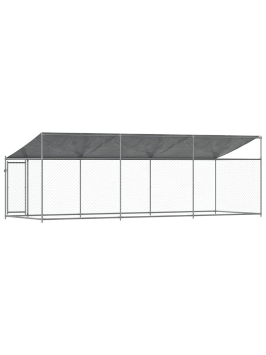 Klec pro psy se střechou a dvířky šedá 6x2x2 m pozinkovaná ocel