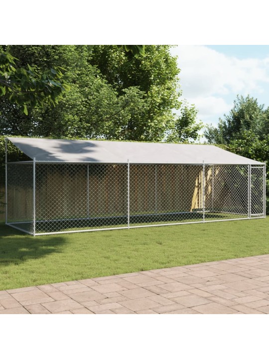 Klec pro psy se střechou a dvířky šedá 6x2x2 m pozinkovaná ocel