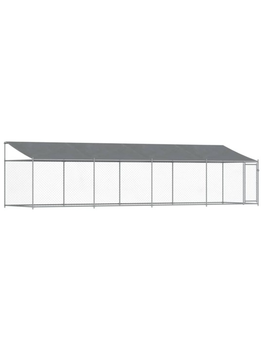 Klec pro psy se střechou a dvířky šedá 8x2x2 m pozinkovaná ocel