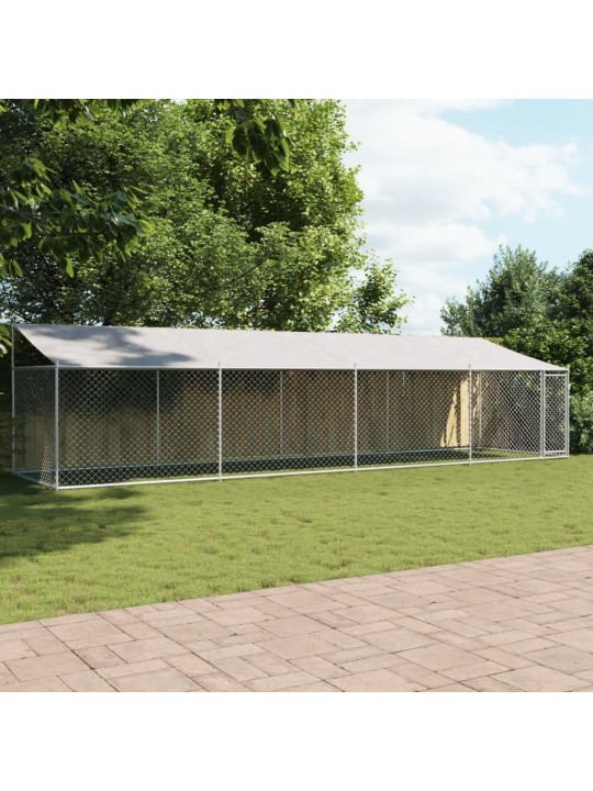 Klec pro psy se střechou a dvířky šedá 8x2x2 m pozinkovaná ocel