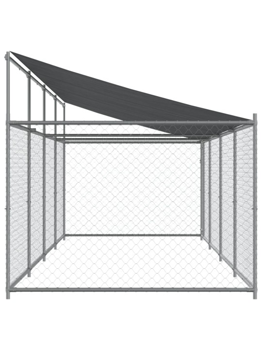 Klec pro psy se střechou a dvířky šedá 8x2x2 m pozinkovaná ocel