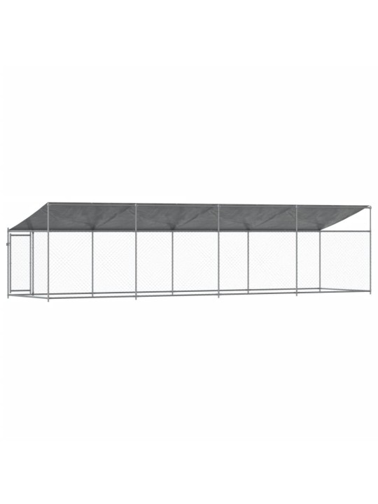 Klec pro psy se střechou a dvířky šedá 8x2x2 m pozinkovaná ocel