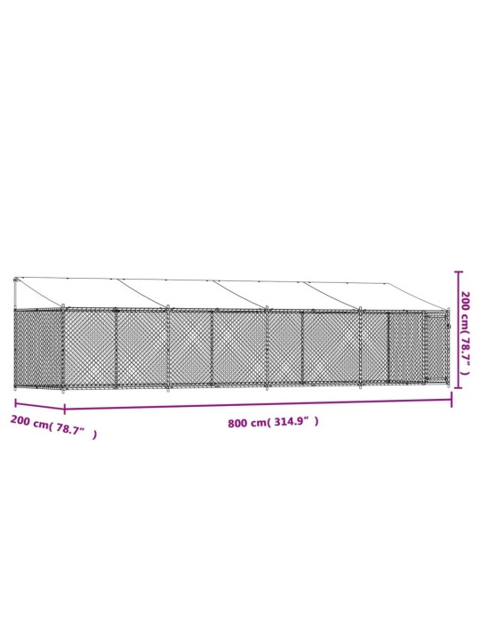Klec pro psy se střechou a dvířky šedá 8x2x2 m pozinkovaná ocel