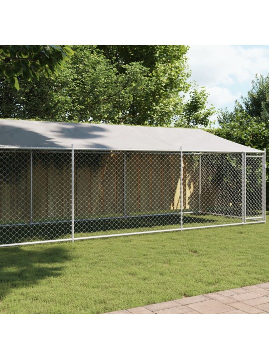 Klec pro psy se střechou a dvířky šedá 8x2x2 m pozinkovaná ocel