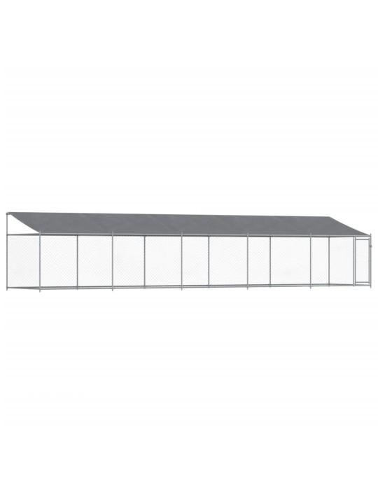 Klec pro psy se střechou a dvířky šedá 10x2x2m pozinkovaná ocel